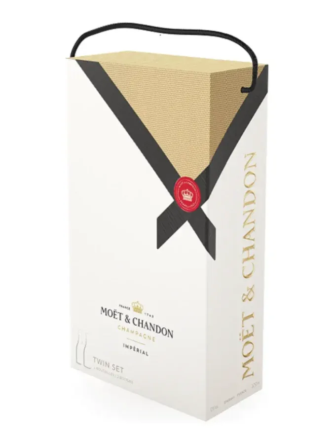 Moët & Chandon Brut Impérial Twinpack Geschenkbox mit Tragegriff und schwarzem Schleifenmotiv