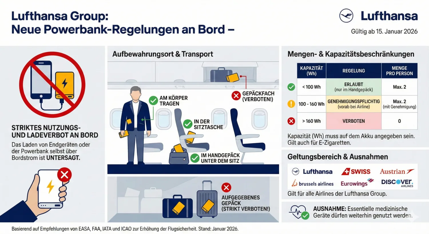 Powerbanks nutzung flugzeug lufthansagroup