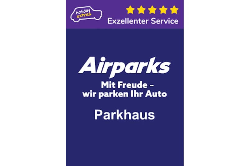 Wortmarke Airparks mit Text Mit Freude - wir parken Ihr Auto und Parkhaus.